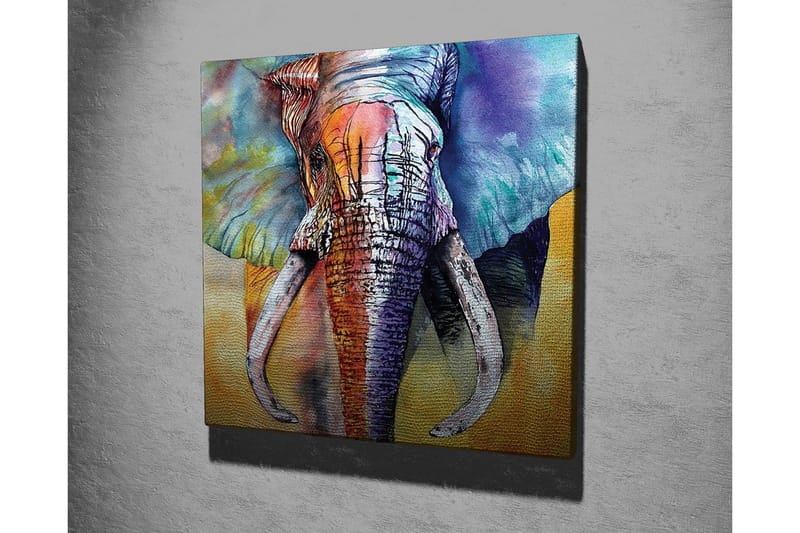 Canvastavla - Färgglad elefant med abstrakt bakgrund - Blå / Orange / Grön - Inredning - Tavlor & konst - Canvastavlor