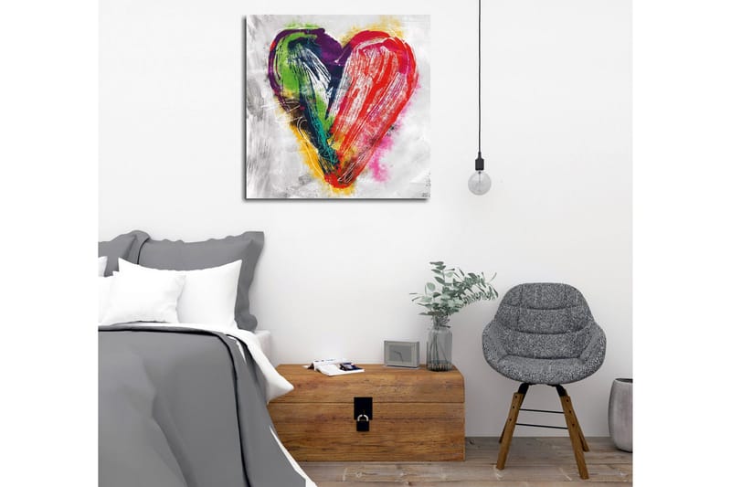 Canvastavla - Färgglad hjärtformad komposition - Röd / Grön / Lila - Inredning - Tavlor & konst - Canvastavlor