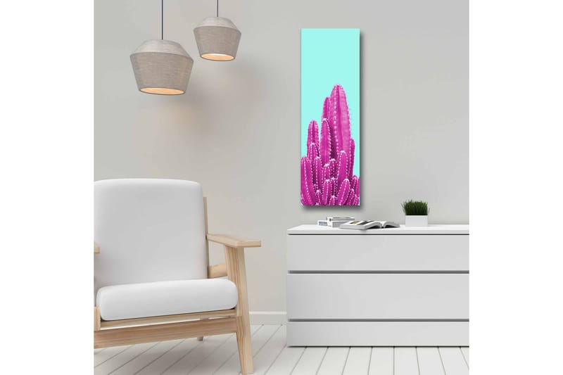 Canvastavla - Färgglad kaktus mot en ljusblå bakgrund - Ljusblå / Rosa - Inredning - Tavlor & konst - Canvastavlor