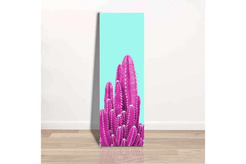 Canvastavla - Färgglad kaktus mot en ljusblå bakgrund - Ljusblå / Rosa - Inredning - Tavlor & konst - Canvastavlor
