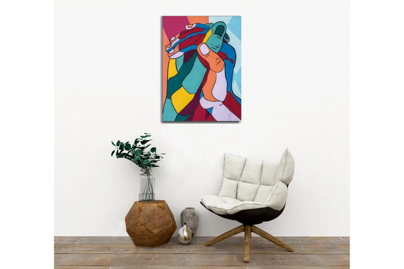 Canvastavla - Färgglad komposition av sammanflätade händer - Turkos / Röd / Gul - Inredning - Tavlor & konst - Canvastavlor