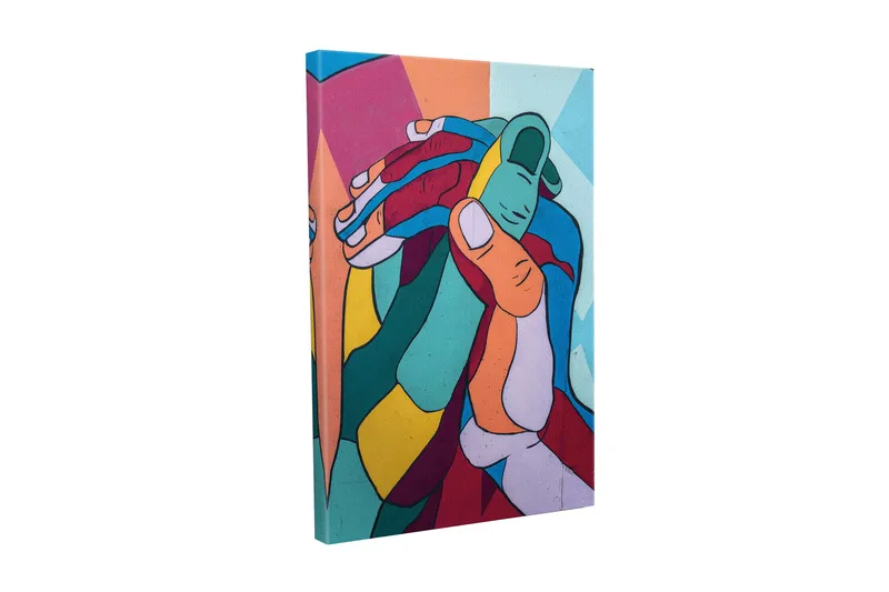 Canvastavla - Färgglad komposition av sammanflätade händer, Turkos / Röd / Gul