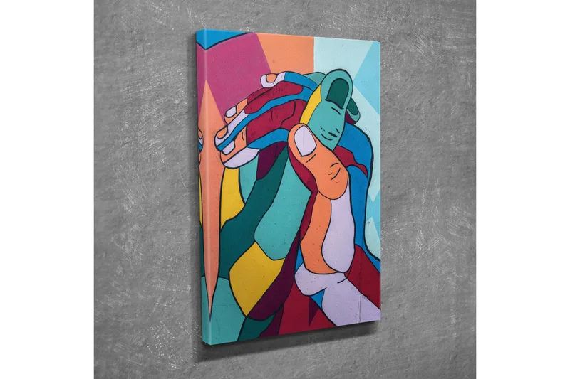 Canvastavla - Färgglad komposition av sammanflätade händer - Turkos / Röd / Gul - Inredning - Tavlor & konst - Canvastavlor