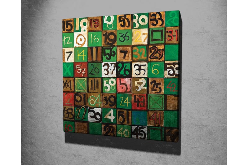 Canvastavla - Färgglad komposition av siffror i olika rutor - Grön / Brun / Vit - Inredning - Tavlor & konst - Canvastavlor