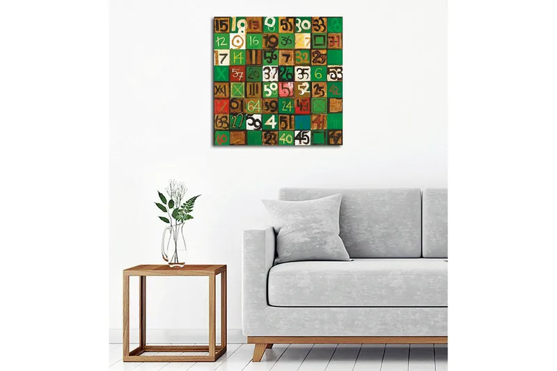 Canvastavla - Färgglad komposition av siffror i olika rutor - Grön / Brun / Vit - Inredning - Tavlor & konst - Canvastavlor