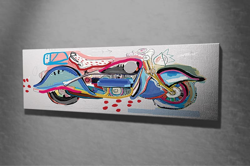 Canvastavla - Färgglad motorcykel i en lekfull stil - Blå / Rosa / Röd - Inredning - Tavlor & konst - Canvastavlor