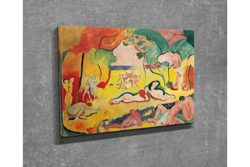 Canvastavla - Färgglad skildring av nakna figurer i en naturscen - Gul / Röd / Grön - Inredning - Tavlor & konst - Canvastavlor