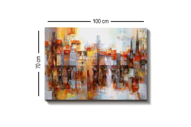 Canvastavla - Färgglad stadsbild med historiska byggnader och broar - Orange / Blå / Beige - Inredning - Tavlor & konst - Canvastavlor