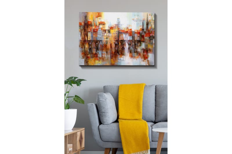 Canvastavla - Färgglad stadsbild med historiska byggnader och broar - Orange / Blå / Beige - Inredning - Tavlor & konst - Canvastavlor