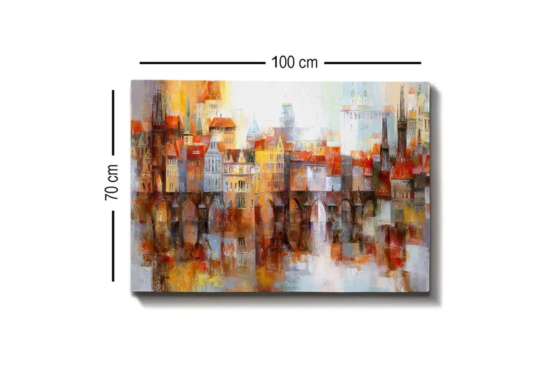 Canvastavla - Färgglad stadsbild med historiska byggnader och broar - Orange / Blå / Beige - Inredning - Tavlor & konst - Canvastavlor