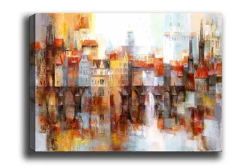 Canvastavla - Färgglad stadsbild med historiska byggnader och broar - Orange / Blå / Beige - Inredning - Tavlor & konst - Canvastavlor