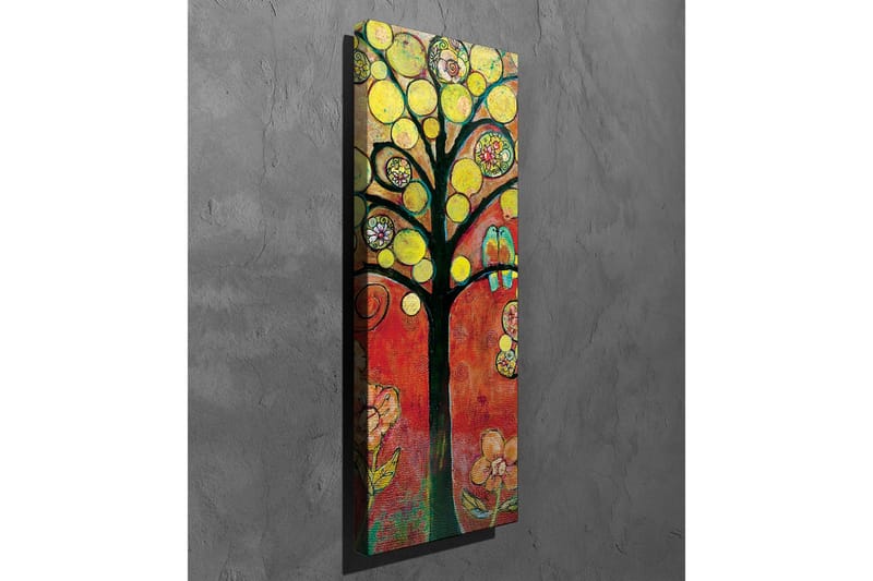 Canvastavla - Färgglad trädkonstellation med fåglar och blommor - Gult / Rött / Grönt - Inredning - Tavlor & konst - Canvastavlor