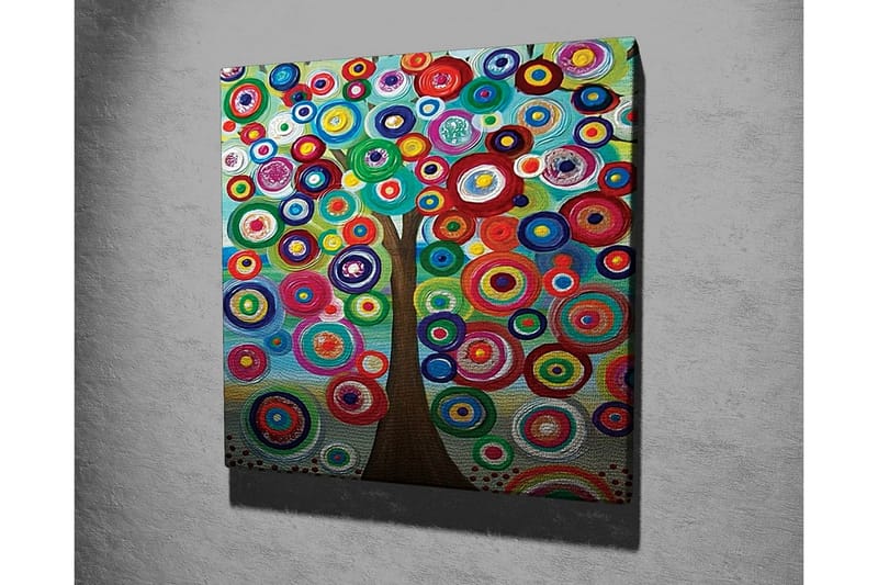 Canvastavla - Färgglad trädkrona med cirkulära former - Grön / Röd / Blå - Inredning - Tavlor & konst - Canvastavlor