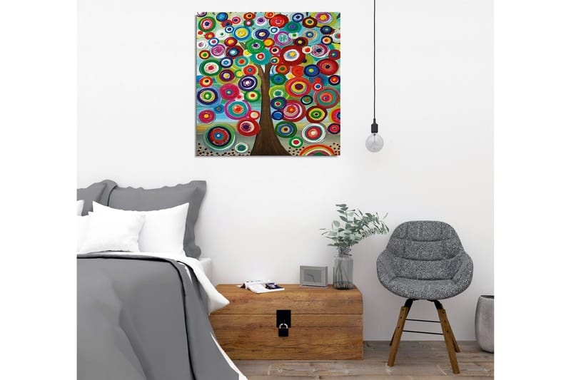 Canvastavla - Färgglad trädkrona med cirkulära former - Grön / Röd / Blå - Inredning - Tavlor & konst - Canvastavlor