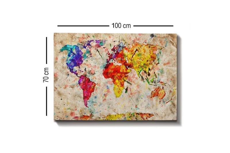 Canvastavla - Färgglad världskarta med abstrakta former - Blå / Röd / Gul - Inredning - Tavlor & konst - Canvastavlor