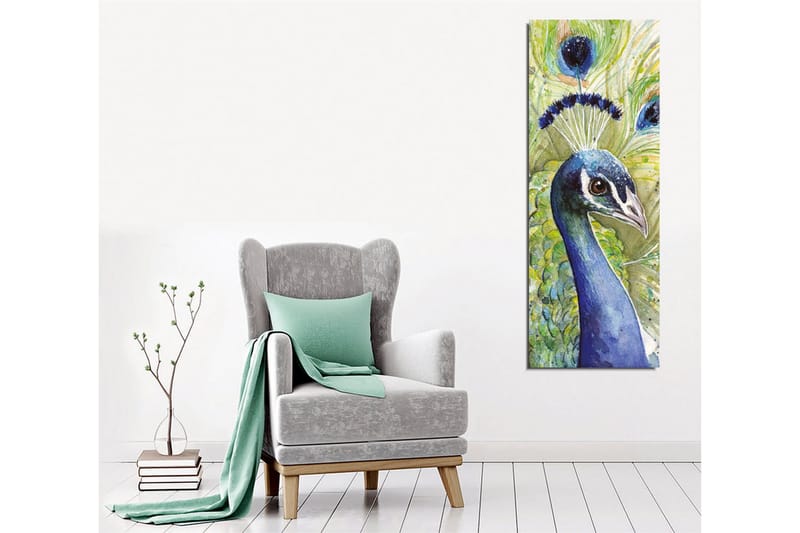 Canvastavla - Färgglad påfågel med utsmyckad fjäderdräkt - Blå / Grön / Svart - Inredning - Tavlor & konst - Canvastavlor