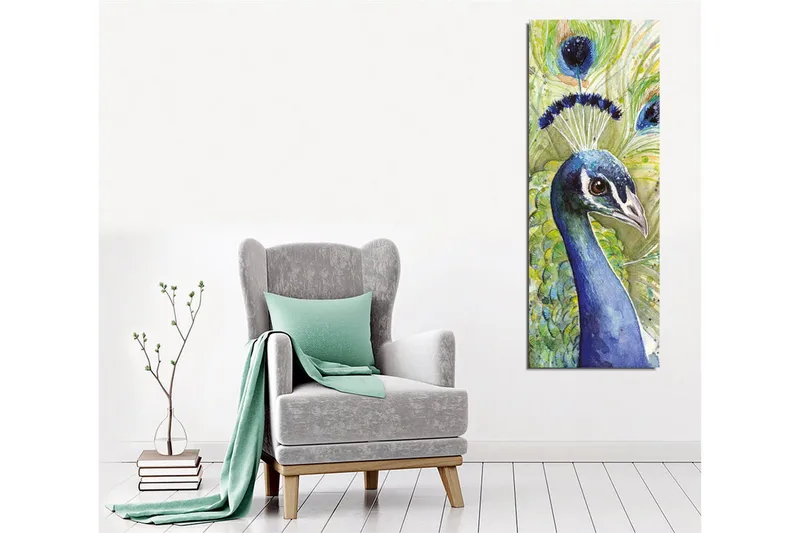 Canvastavla - Färgglad påfågel med utsmyckad fjäderdräkt - Blå / Grön / Svart - Inredning - Tavlor & konst - Canvastavlor