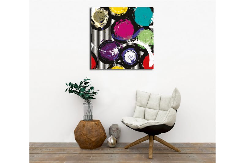 Canvastavla - Färgglada cirklar i en dynamisk komposition - Turkos / Lila / Gul - Inredning - Tavlor & konst - Canvastavlor