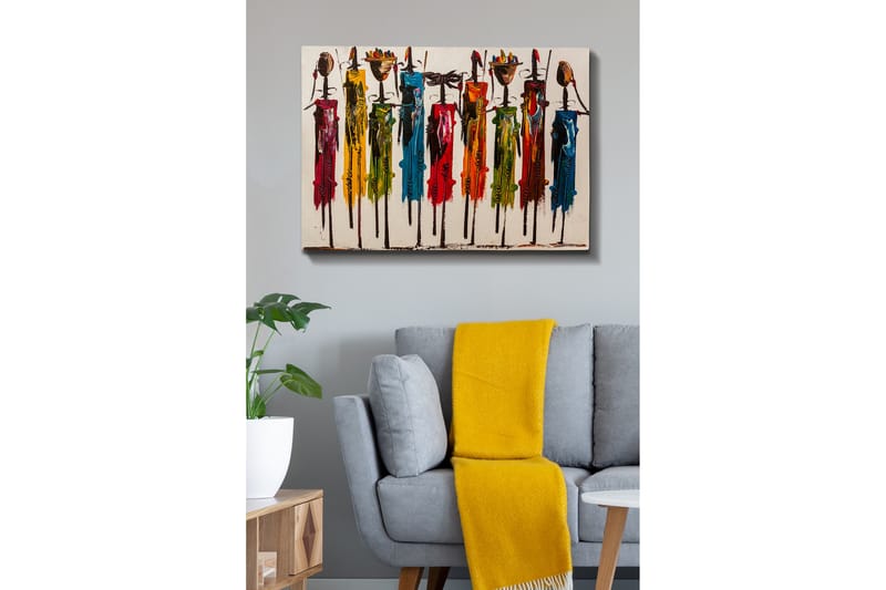 Canvastavla - Färgglada figurer med traditionella kläder och föremål - Röd / Grön / Gul - Inredning - Tavlor & konst - Canvastavlor