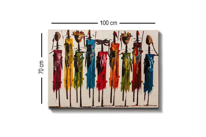 Canvastavla - Färgglada figurer med traditionella kläder och föremål - Röd / Grön / Gul - Inredning - Tavlor & konst - Canvastavlor