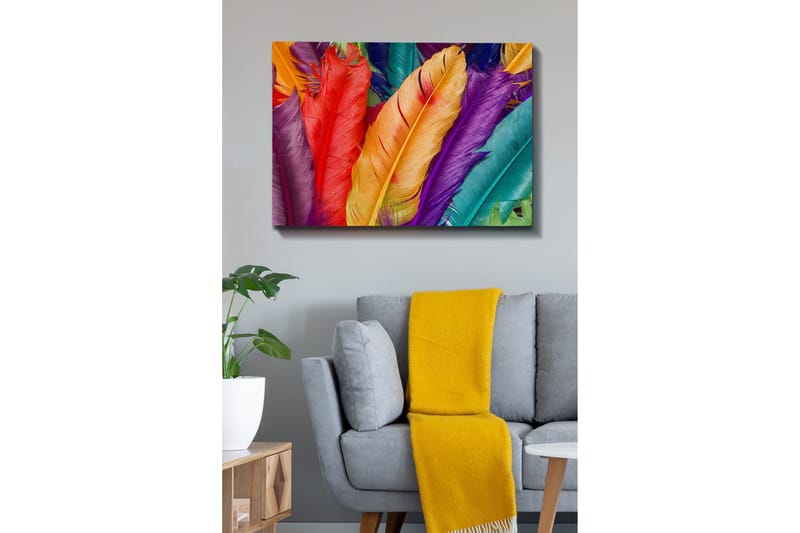 Canvastavla - Färgglada fjädrar i olika nyanser - Röd / Lila / Orange - Inredning - Tavlor & konst - Canvastavlor