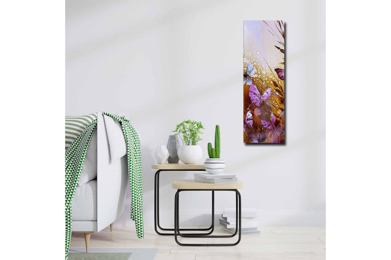 Canvastavla - Färgglada fjärilar i en abstrakt naturmiljö - Lila / Guld / Blå - Inredning - Tavlor & konst - Canvastavlor
