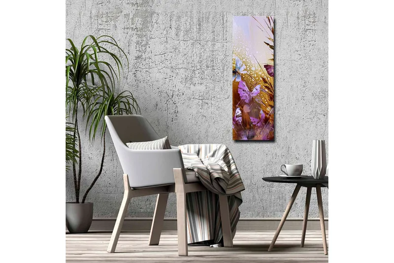 Canvastavla - Färgglada fjärilar i en abstrakt naturmiljö - Lila / Guld / Blå - Inredning - Tavlor & konst - Canvastavlor