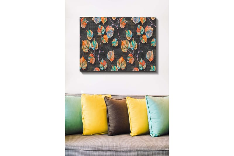 Canvastavla - Färgglada löv i en harmonisk komposition - Grön / Orange / Blå - Inredning - Tavlor & konst - Canvastavlor