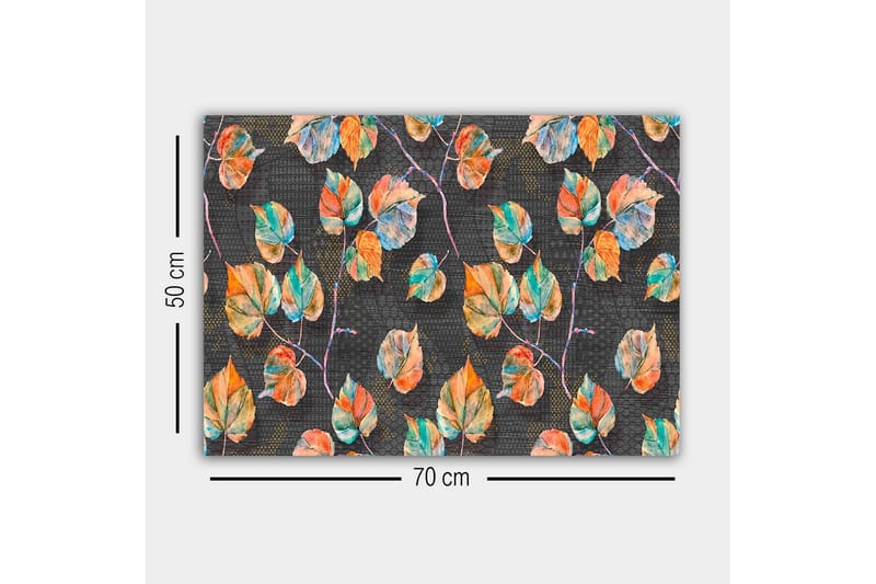 Canvastavla - Färgglada löv mot en mörk bakgrund - Grön / Orange / Blå - Inredning - Tavlor & konst - Canvastavlor