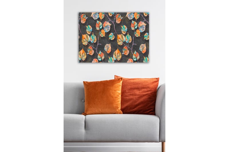 Canvastavla - Färgglada löv mot en mörk bakgrund - Grön / Orange / Blå - Inredning - Tavlor & konst - Canvastavlor