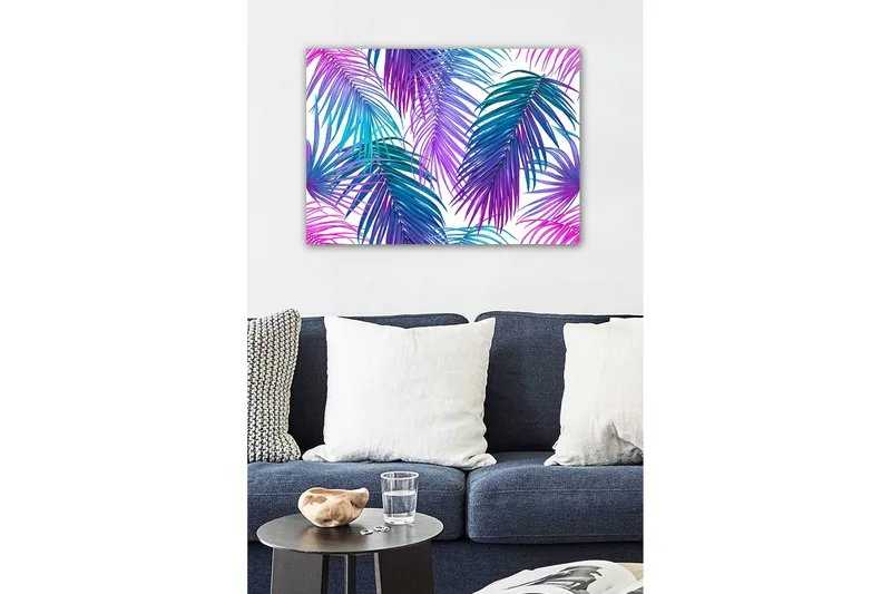 Canvastavla - Färgglada palmblad i en livlig komposition - Lila / Turkos / Blå - Inredning - Tavlor & konst - Canvastavlor
