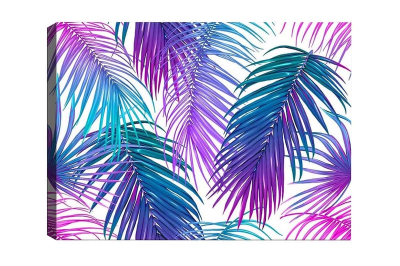 Canvastavla - Färgglada palmblad i en livlig komposition, Lila / Turkos / Blå