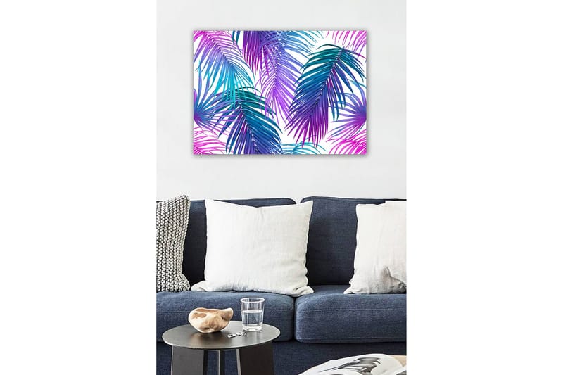 Canvastavla - Färgglada palmblad i en livlig komposition - Lila / Turkos / Blå - Inredning - Tavlor & konst - Canvastavlor