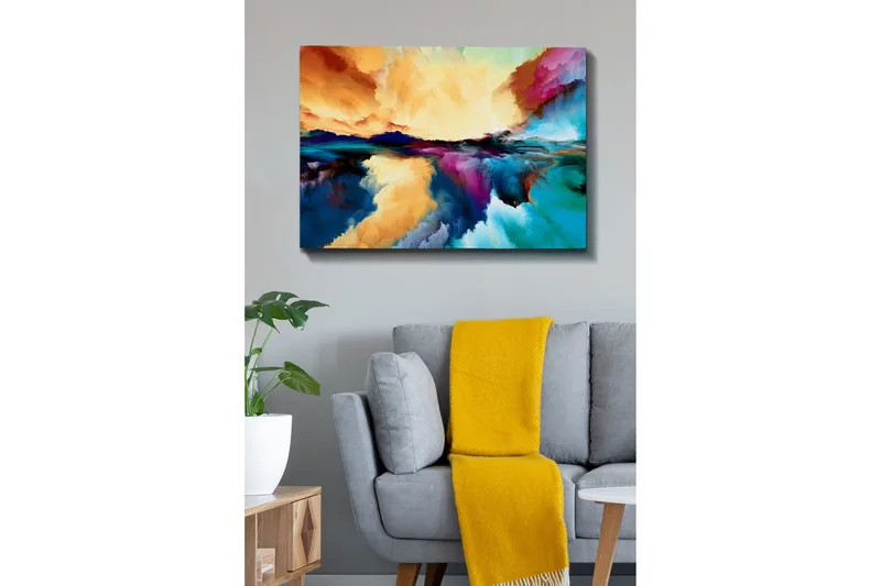 Canvastavla - Färgrik abstrakt landskapskomposition med himmel och vattenreflektioner - Orange / Blå / Lila - Inredning - Tavlor & konst - Canvastavlor