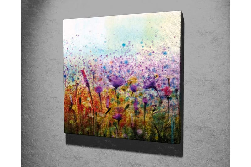 Canvastavla - Färgrik blomsteräng med fåglar i rörelse - Lila / Gult / Grönt - Inredning - Tavlor & konst - Canvastavlor