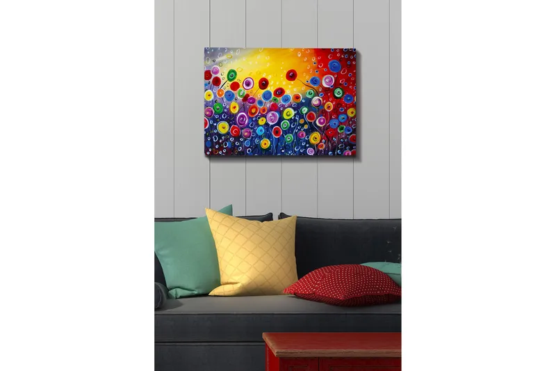 Canvastavla - Färgrik blomsteräng med spirande blommor - Röd / Grön / Blå - Inredning - Tavlor & konst - Canvastavlor