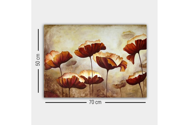Canvastavla - Färgrik blomsteräng med stora, öppna blommor - Mörkröd / Orange / Beige - Inredning - Tavlor & konst - Canvastavlor