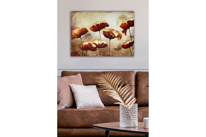Canvastavla - Färgrik blomsteräng med stora, öppna blommor - Mörkröd / Orange / Beige - Inredning - Tavlor & konst - Canvastavlor