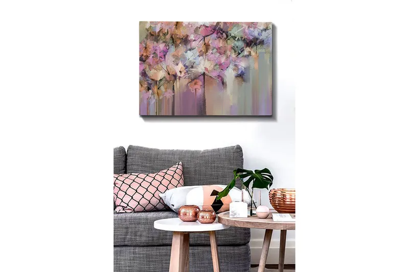 Canvastavla - Färgrik blomsterkomposition med abstrakta former - Lila / Rosa / Beige - Inredning - Tavlor & konst - Canvastavlor