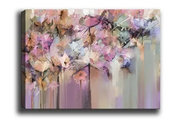 Canvastavla - Färgrik blomsterkomposition med abstrakta former - Lila / Rosa / Beige - Inredning - Tavlor & konst - Canvastavlor