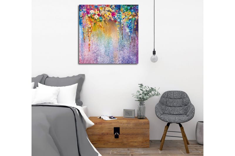 Canvastavla - Färgrik blomsterkomposition med hängande blommor - Lila / Grön / Rosa - Inredning - Tavlor & konst - Canvastavlor