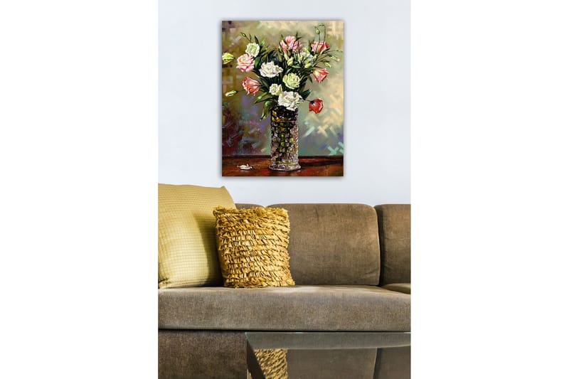 Canvastavla - Färgrik bukett av blommor i en glasvas - Rosa / Vit / Grön - Inredning - Tavlor & konst - Canvastavlor