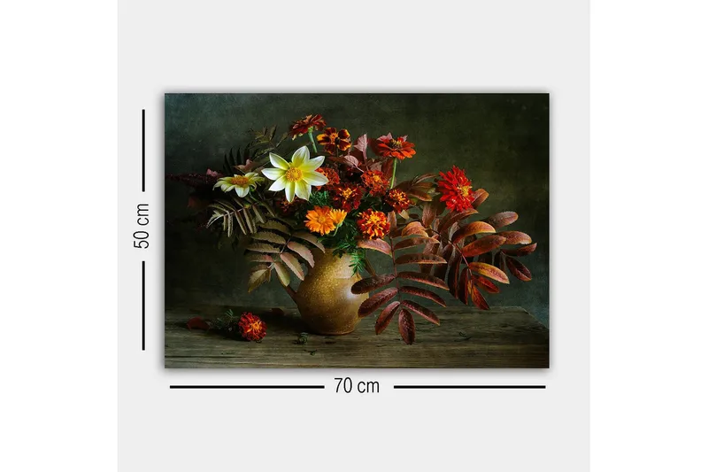 Canvastavla - Färgrik bukett av blommor i en keramikvas - Röd / Orange / Grön - Inredning - Tavlor & konst - Canvastavlor