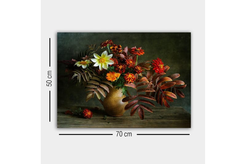 Canvastavla - Färgrik bukett av blommor i en keramikvas - Röd / Orange / Grön - Inredning - Tavlor & konst - Canvastavlor