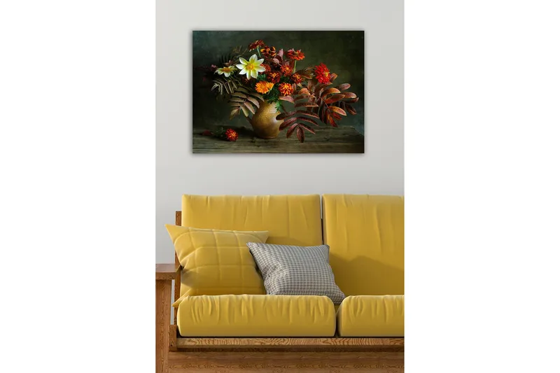 Canvastavla - Färgrik bukett av blommor i en keramikvas - Röd / Orange / Grön - Inredning - Tavlor & konst - Canvastavlor