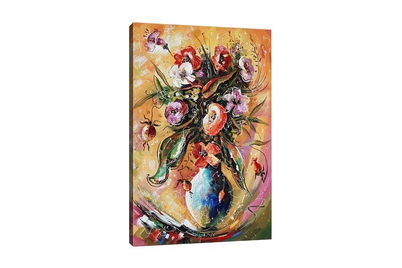 Canvastavla - Färgrik bukett av blommor i en vas - Grön / Rosa / Orange - Inredning - Tavlor & konst - Canvastavlor