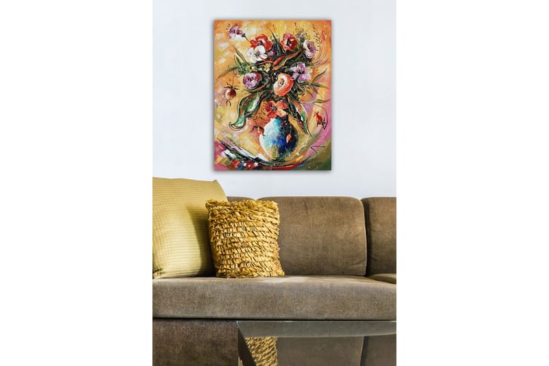 Canvastavla - Färgrik bukett av blommor i en vas - Grön / Rosa / Orange - Inredning - Tavlor & konst - Canvastavlor