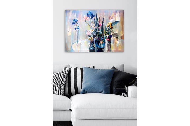 Canvastavla - Färgrik bukett av blommor i glasvaser - Blå / Rosa / Grön - Inredning - Tavlor & konst - Canvastavlor