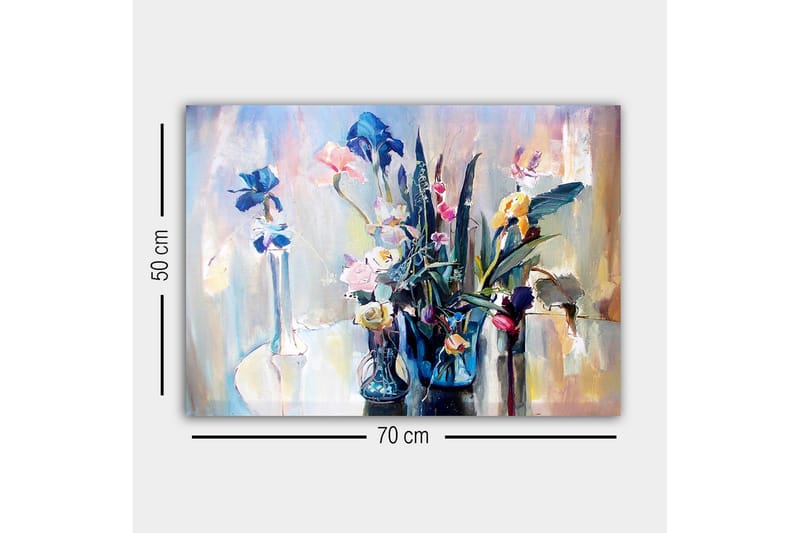 Canvastavla - Färgrik bukett av blommor i glasvaser - Blå / Rosa / Grön - Inredning - Tavlor & konst - Canvastavlor