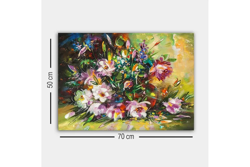 Canvastavla - Färgrik bukett av blommor i livfulla nyanser - Lila / Grön / Gul - Inredning - Tavlor & konst - Canvastavlor